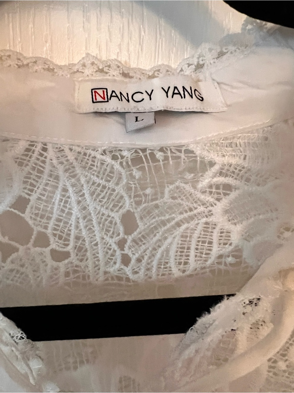 White Lace Ruffle Blouse - Elegant Women's Top - Picture 6 of 8